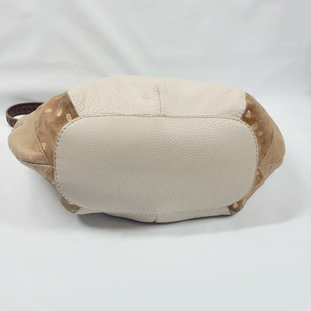 The Sak Vintage Pebbled Leather Hobo Bag Cream And Tan Double Shoulder Straps